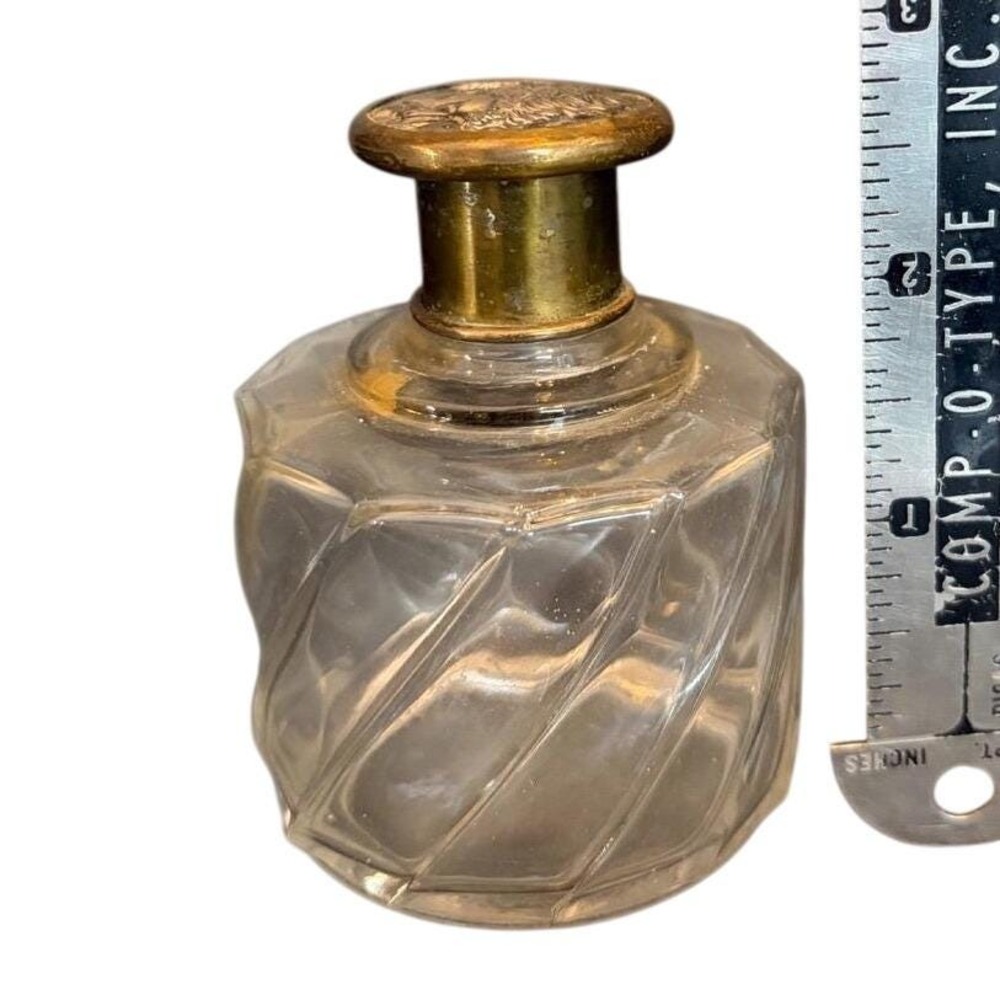 Antique Made in England Swirl Glass Perfume Bottle Greco-Roman Profile Cap 2.25"